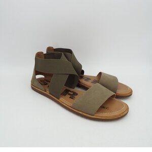Sorel Ella III Olive Green Leather Stretch Cross Strap Sandals Size 8
